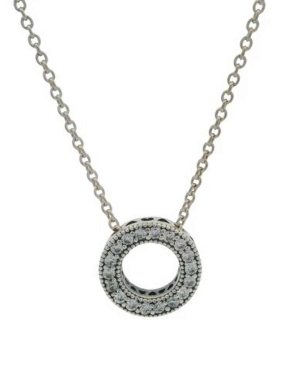 Pandora Solid 925 Sterling Silver CZ Pavé Circle Collier 18" Necklace